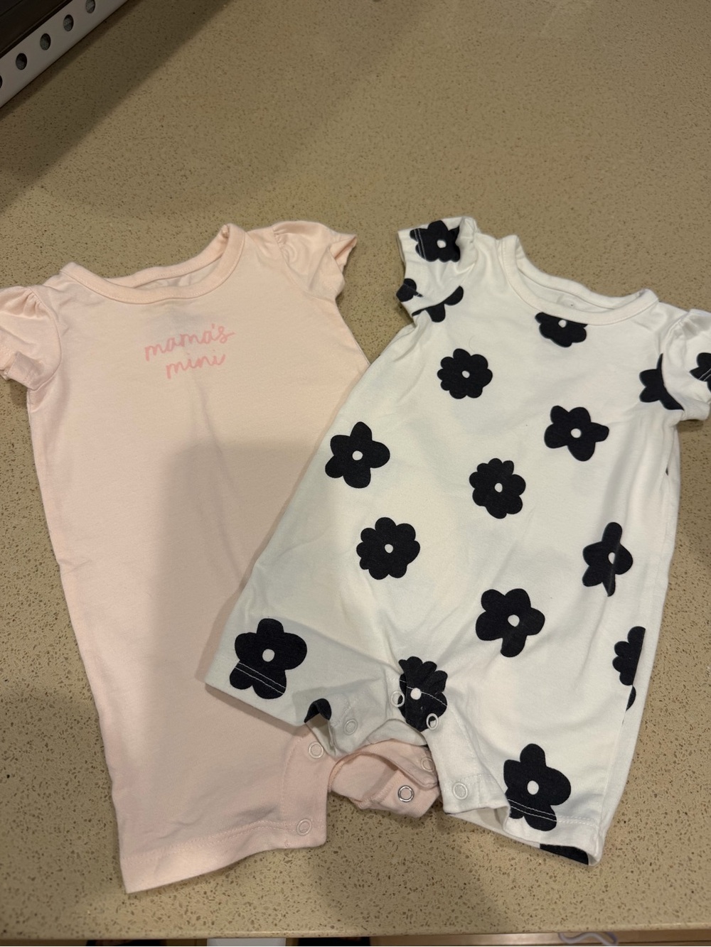 cloud island Pink Romper & White Floral Romper Set